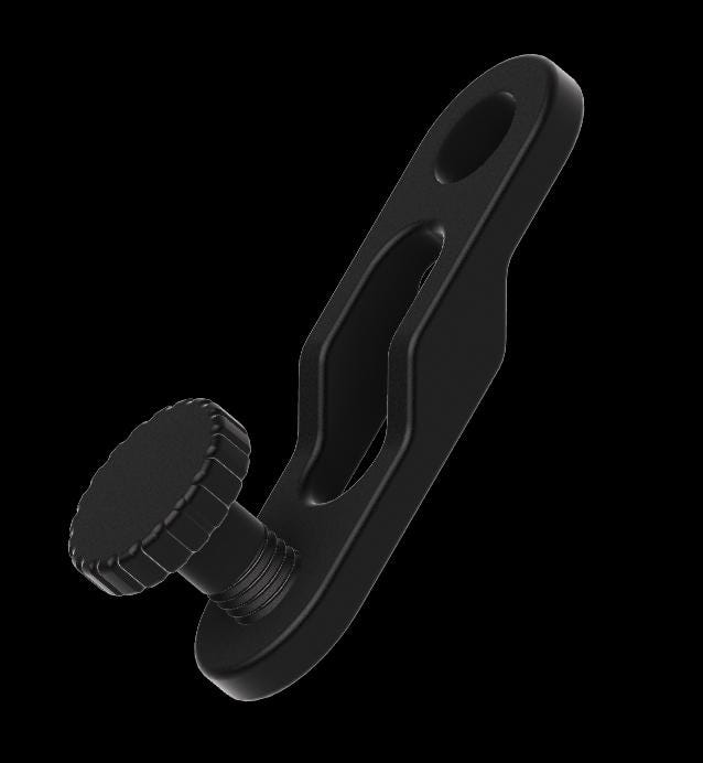 3D render of shower caddy extension lower section of black dual-knob hanger with knob housing