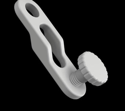 3D render of shower caddy extension lower section of white dual-knob hanger with knob housing