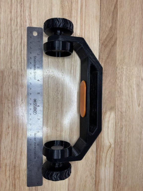 Adjustable speaker mount suitable for wall mount, deck mount, ATV, UTV, and side-by-side vehicles, designed to hold for JBL Flip 6 style speaker securely ruler reference for sizing