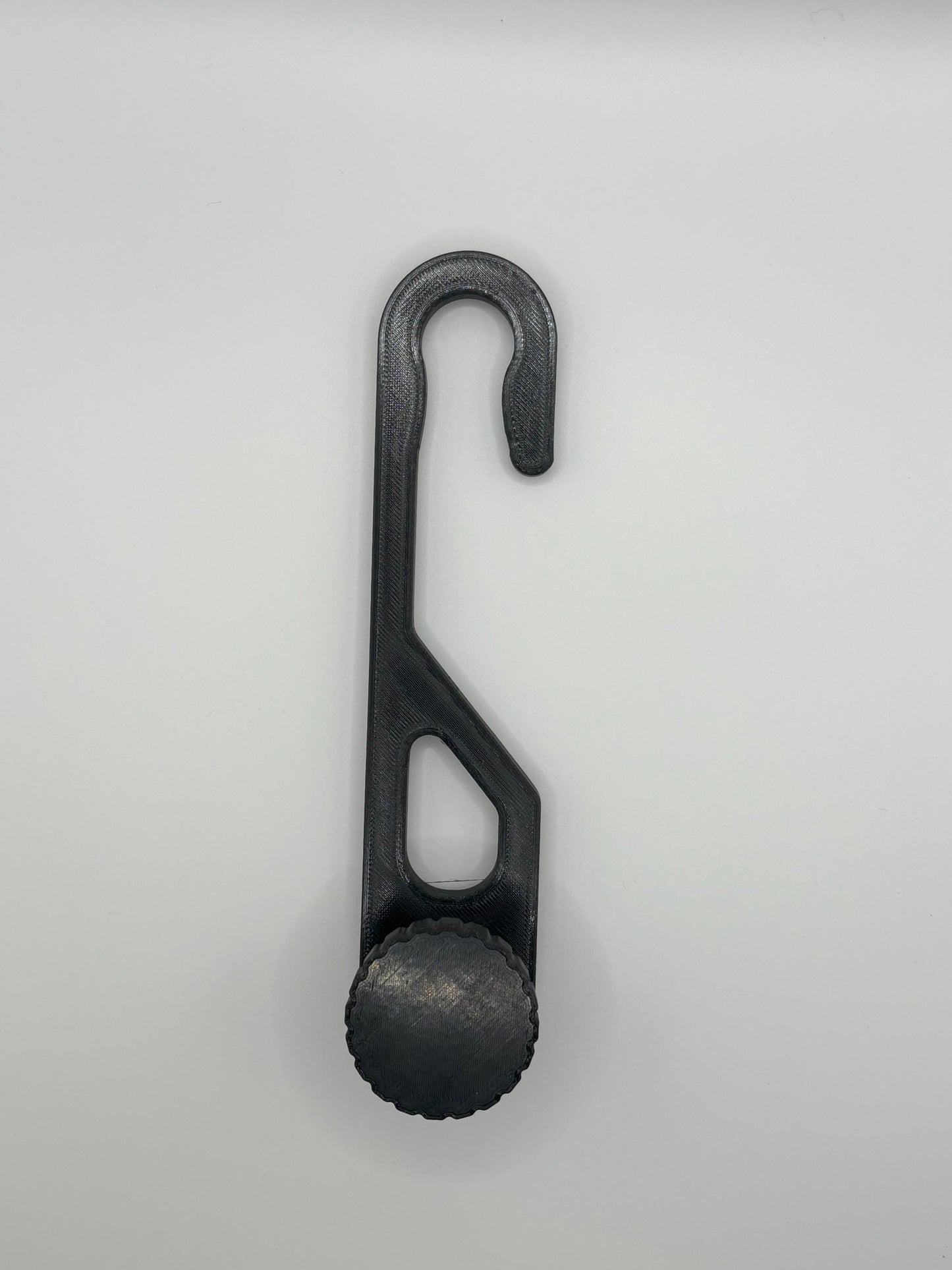 Standard-hook white shower caddy extension hanger_Black_ with adjustment knob in studio lighting on white background.