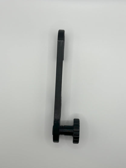 Standard-hook black shower caddy extension hanger showing shape and knob detail Side View.